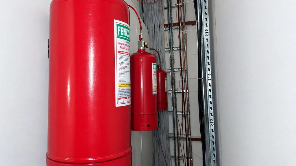 Elektrik panosu içi modüler yangın söndürme tüpleri ve algılama hattı